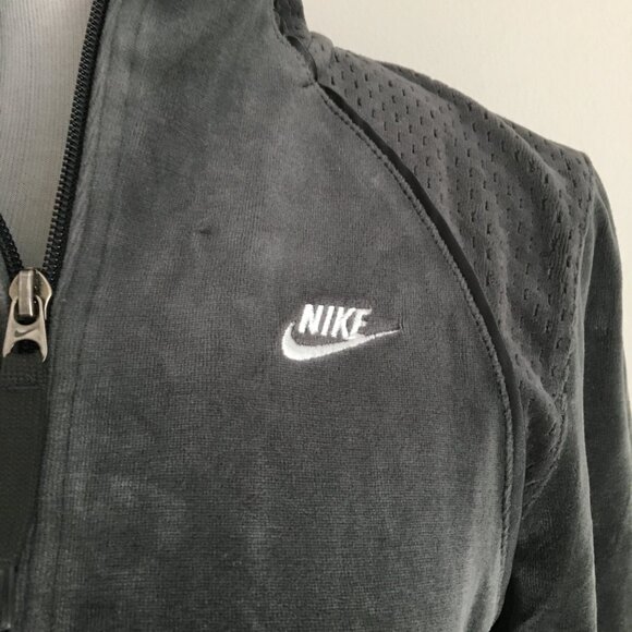 NIKE Long Sleeve Gray Velvet/Velour Perforation Detail Collared Track Jacket - Picture 8 of 13